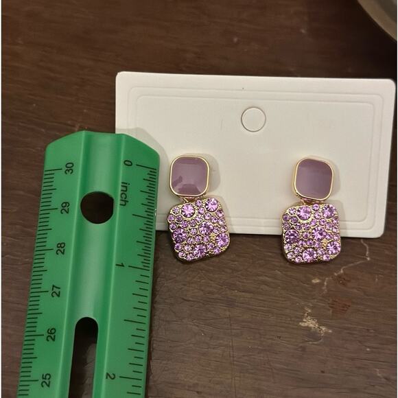 Square, metal, enamel, colored stone earrings. New. Very pretty. - Picture 3 of 4